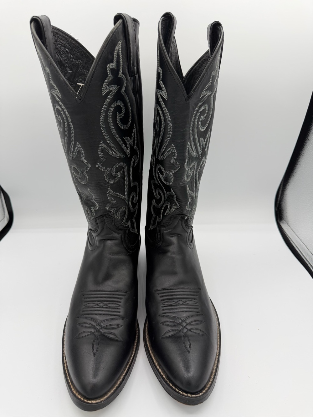 Justin Boots 1409 Black London Calf Leather Cowboy Western Riding Men's 10.5 D